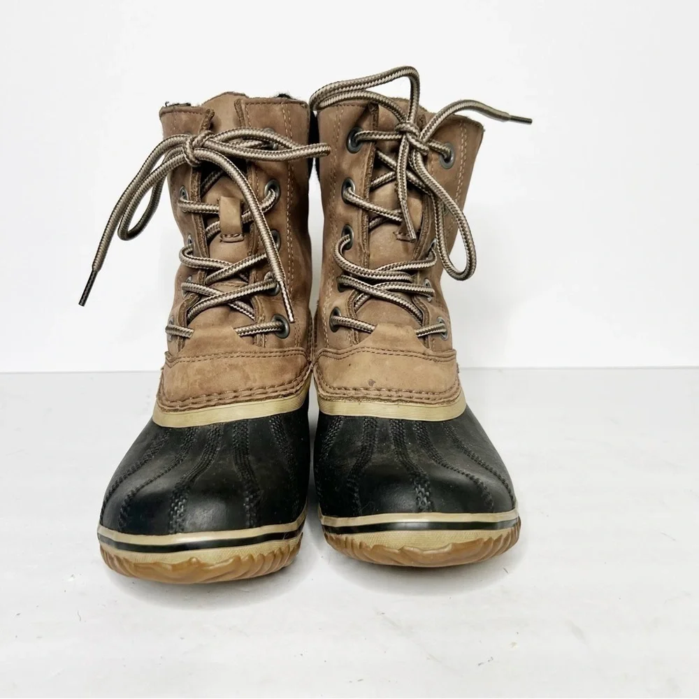 Sorel Slimpack III Lace Snow Boot Winter Insulated Tan Leather Size 7.5 Women’s